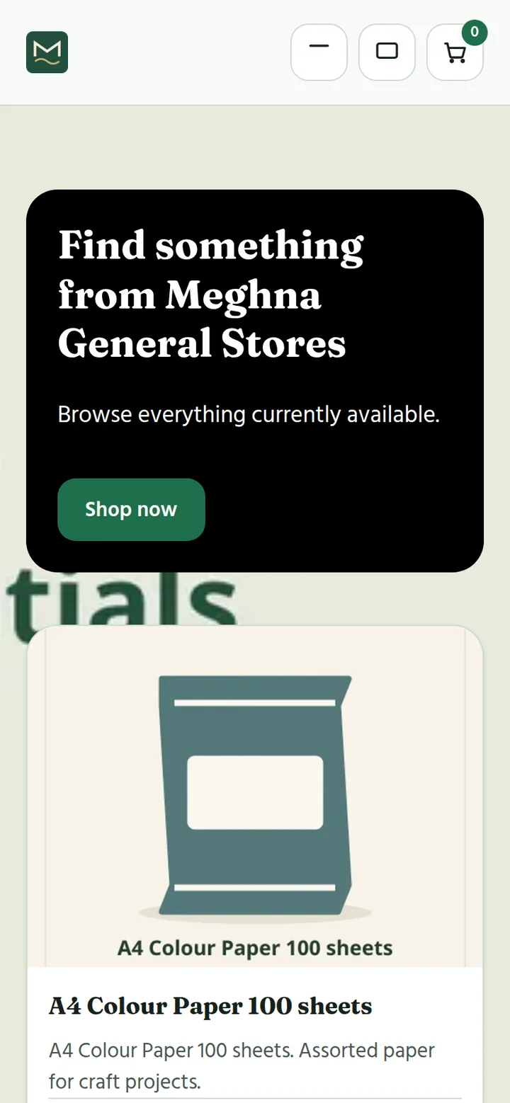 An online store home page on a phone